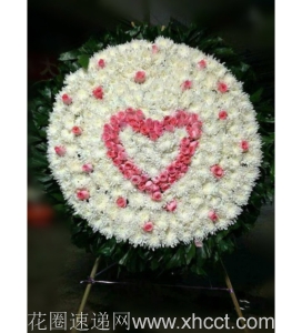 静思-菊花，玫瑰，绿叶，高档精美豪华花圈。规格：高约为1.6米左右<葬礼花圈>